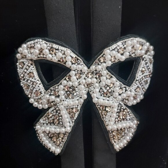 Saloni Black Camille Velvet Embellished Pearl Bow Mini Dress - Picture 5 of 10